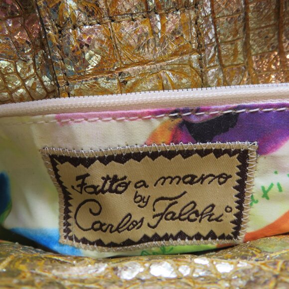 Women Handheld Brown Suede Leather Purse Fatto a Mano by Carlos Falchi Small Bag - Picture 16 of 16